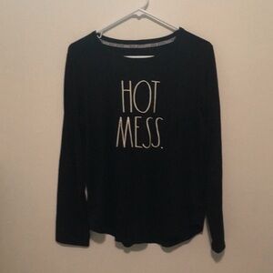 Rae Dunn shirt long sleeve black xl stretch Hot Mess EUC